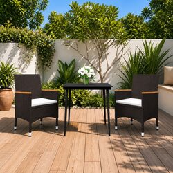Outdoor Dining Set 3 Piece Garden Furniture Black Poly Rattan Chairs Table