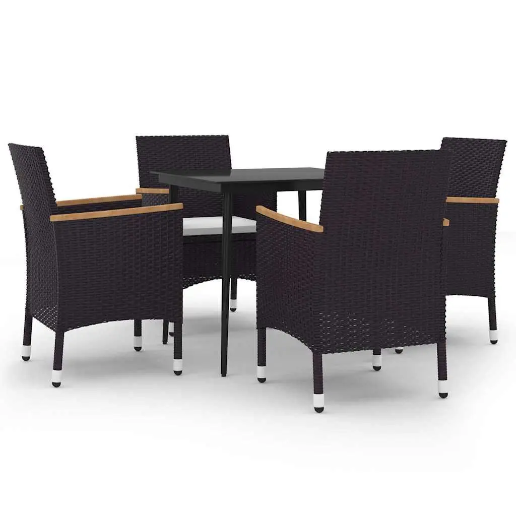 Outdoor Furniture Set 5 Piece Dining Rattan Chairs with Glass Table for Garden Black