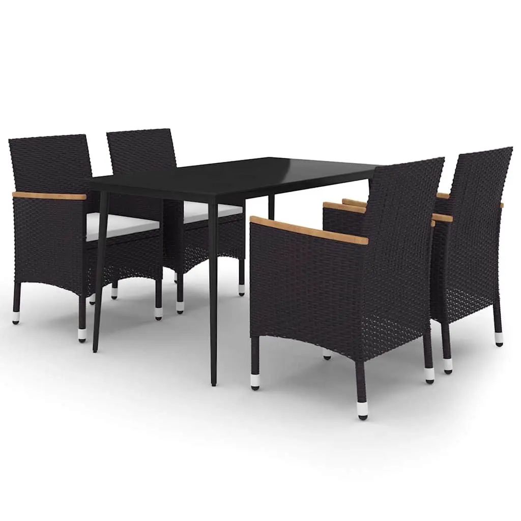 5 Piece Garden Dining Set Outdoor Use Brown Rattan Chairs Glass Table