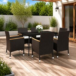 Specifications of 7 Piece Garden Dining Set: Glass Table and Chairs