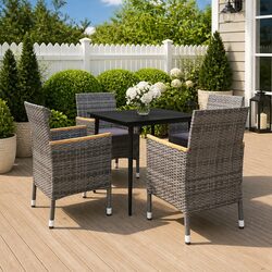 Grey Outdoor Dining Set: 5 Pieces with Glass Table