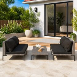 5 Piece Garden Lounge Set Outdoor Patio Furniture with Cushions Grey Rattan
