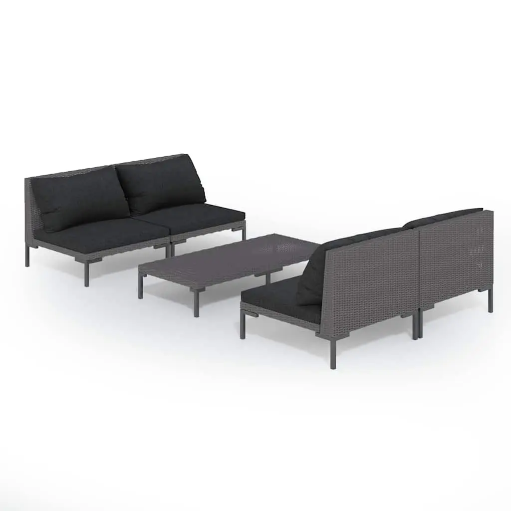 5 Piece Outdoor Lounge Set Patio Furniture Grey Rattan with Cushions Garden