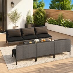 7 Piece Garden Lounge Set Outdoor Patio Furniture with Cushions Poly Rattan Grey