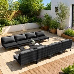 9 Piece Garden Lounge Set Specifications: Steel Frame, Rattan