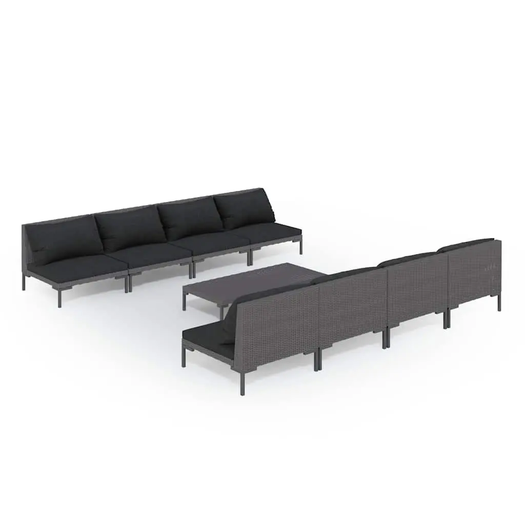 Outdoor Furniture Set 9 Piece Patio Lounge Grey Rattan with Removable Cushions