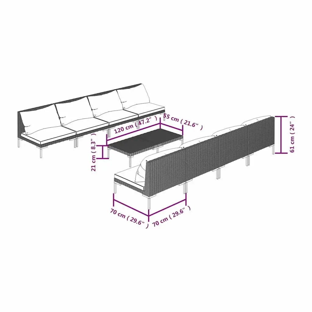 Outdoor Furniture Set 9 Piece Patio Lounge Grey Rattan with Removable Cushions