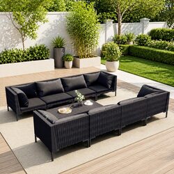 Outdoor Garden Lounge Set 9 Piece Grey Patio Furniture Sofa with Cushions