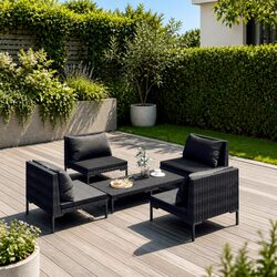 5 Piece Garden Lounge Set Outdoor Patio Furniture Poly Rattan Grey Cushions Sofa