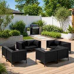 Garden Lounge Set 8 Piece Outdoor Furniture Grey Poly Rattan Patio Sofa with