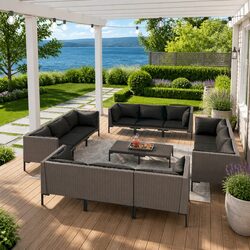 Garden Lounge Set 13 Piece Outdoor Furniture Grey PE Rattan Patio Sofa with