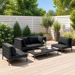 5-Piece Garden Lounge Set - Dark Grey PE Rattan