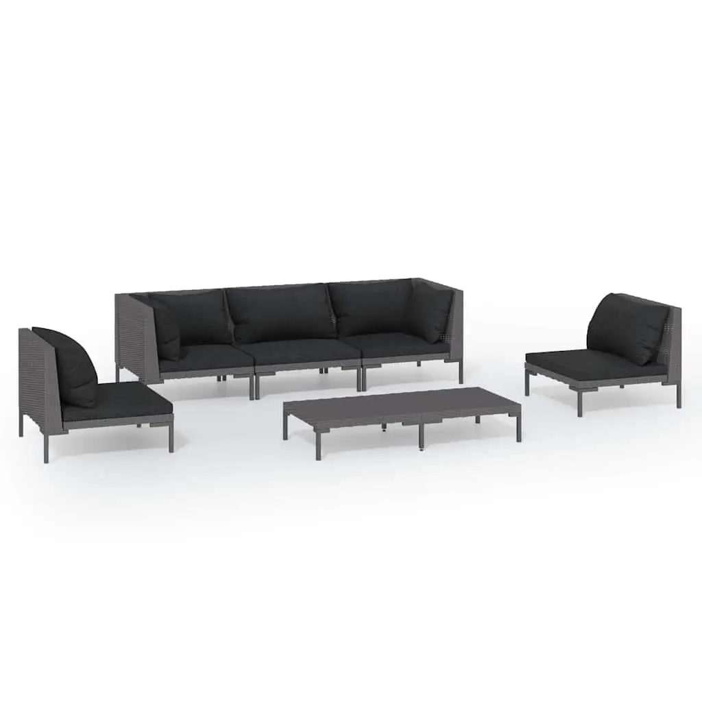 Garden Lounge Set Outdoor Patio Furniture 6 Piece Grey Rattan Sofa with Cushions