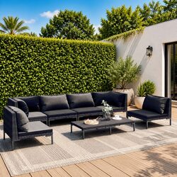 Garden Lounge Set 7 Piece Outdoor Furniture with Cushions Grey Rattan Patio