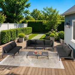 Garden Lounge Set 8 Pieces Grey Rattan with Cushions