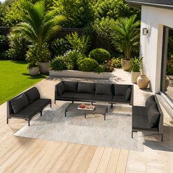 9-Piece Outdoor Lounge Set - Grey Rattan & Steel