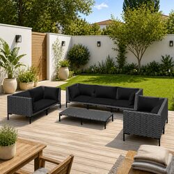 8-Piece Grey Outdoor Lounge Set with Steel Frame