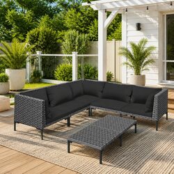 Garden Lounge Set 6 Piece Outdoor Furniture Poly Rattan Patio Sofa Grey Cushions