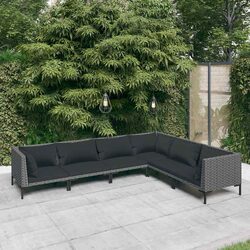 Garden Lounge Set - 6-Piece Grey Rattan Patio Furniture