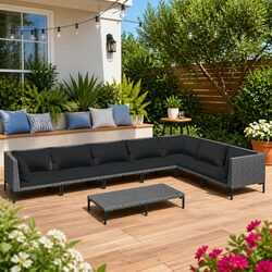 8 Piece Garden Lounge Set with Cushions Outdoor Patio Furniture Poly Rattan Grey