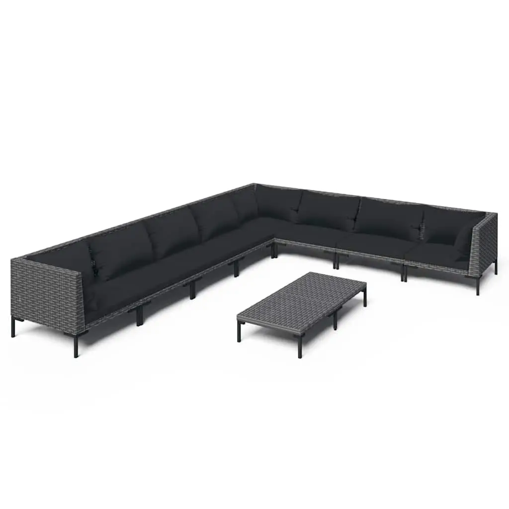 9 Piece Outdoor Garden Lounge Set Patio Furniture for Relaxing with Cushions Grey Rattan