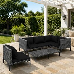Garden Lounge Set: 6 Pieces, Grey Cushions, Weather-Resistant