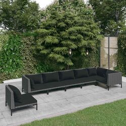 7 Piece Garden Lounge Set: Grey Poly Rattan and Steel Frame
