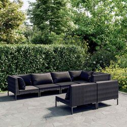 7-Piece Garden Lounge Set: Grey Rattan and Steel Frame