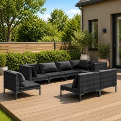 8 Piece Garden Lounge Set with Cushions Outdoor Patio Furniture Grey Poly Rattan