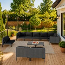 Garden Lounge Set 10 Piece Outdoor Patio Furniture with Cushions Grey Rattan