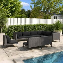 9-Piece Outdoor Patio Furniture Set - Grey Rattan Sofa