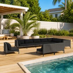 Garden Lounge Set 10 Piece Outdoor Furniture with Cushions Poly Rattan Grey