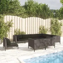 9-Piece Garden Lounge Set Specifications: Durable Grey Furniture