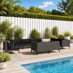 Garden Lounge Set 10 Piece Outdoor Furniture Grey Poly Rattan Patio Sofa with