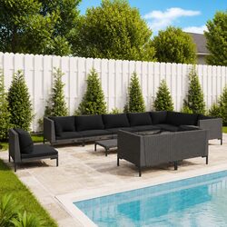 Garden Lounge Set 11 Piece Outdoor Furniture Poly Rattan Grey Cushions Patio