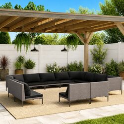 Garden Lounge Set 12 Piece Outdoor Patio Furniture PE Rattan Grey Cushions