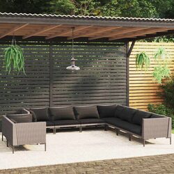Garden Lounge Set 9-Piece - PE Rattan, Grey