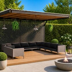 Garden Lounge Set 10 Piece Outdoor Furniture Poly Rattan Grey with Cushions