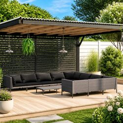 Garden Lounge Set 11 Piece Outdoor Furniture Patio Sofa with Cushions Grey