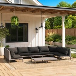 8 Piece Grey Rattan Garden Lounge Set with Cushions