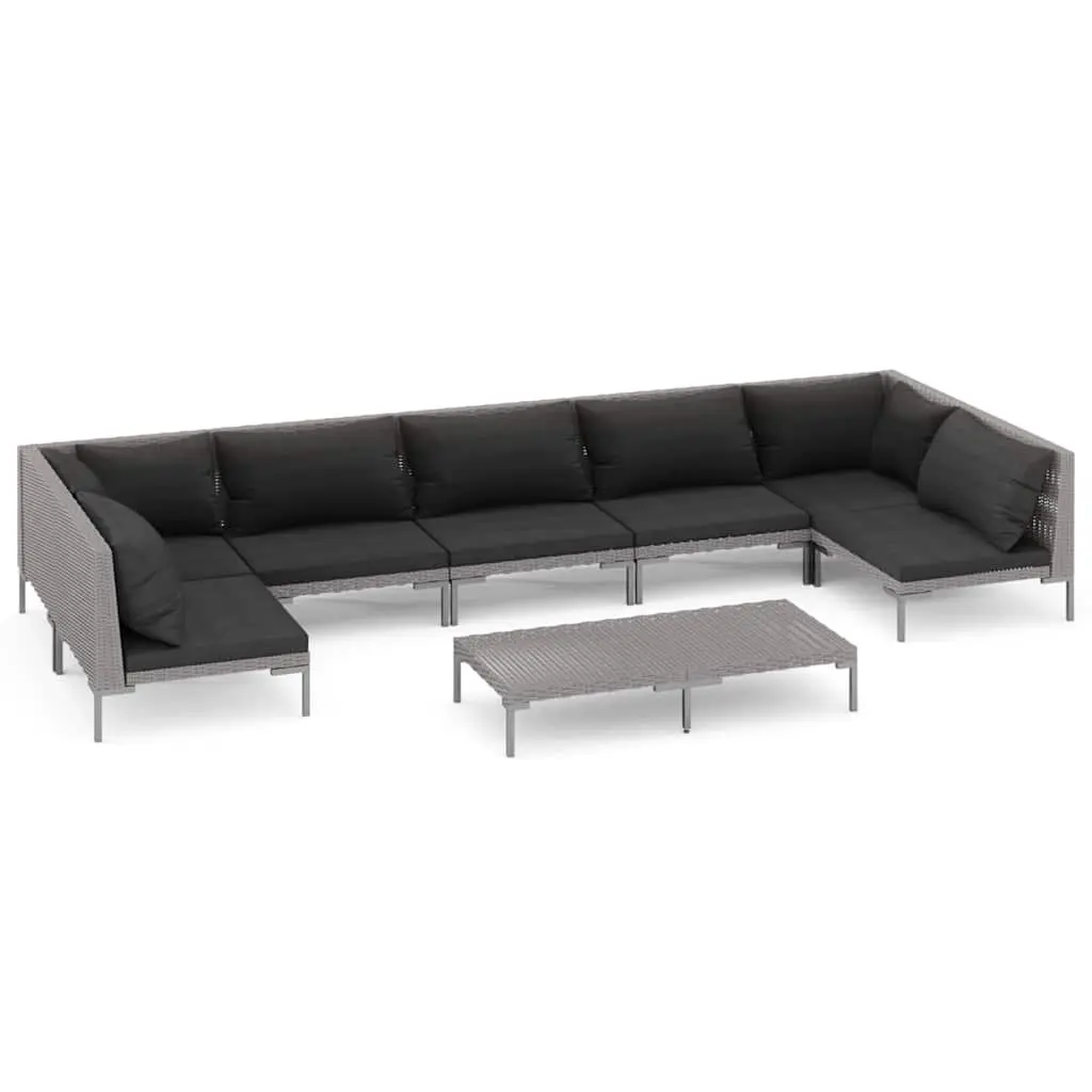 Outdoor Furniture Set 8 Piece Patio Garden Lounge Grey Rattan with Thick Cushions and Steel Frame