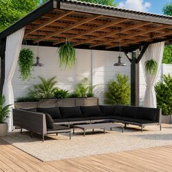 10-Piece Outdoor Lounge Set - Grey Poly Rattan