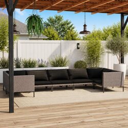 7 Piece Garden Lounge Set Outdoor Patio Furniture with Cushions Grey Rattan Sofa