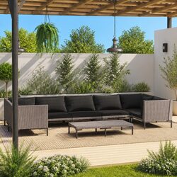 Garden Lounge Set 8 Piece Outdoor Furniture PE Rattan Grey Sofa with Cushions