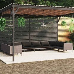 10-Piece Garden Lounge Set: Grey Poly Rattan, Steel Frame