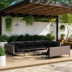 10-Piece Grey Lounge Set - Steel Frame & Rattan