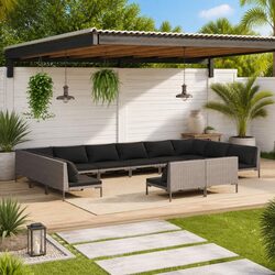 Garden Lounge Set 12 Piece Outdoor Patio Furniture Grey Rattan Sofa with