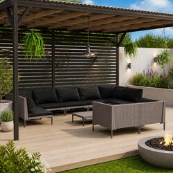 Garden Lounge Set 10 Piece Outdoor Furniture Poly Rattan Grey Cushions Patio