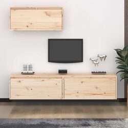 3-Piece Wall-Mounted TV Cabinet Set in Brown Pinewood