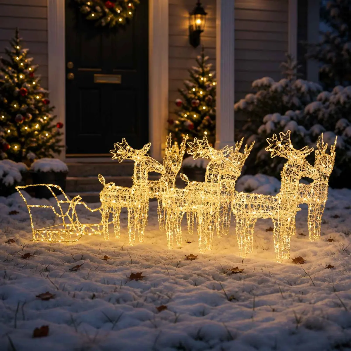 Christmas Reindeer Sleigh Outdoor Decoration Lighted Acrylic 320 LED Lights